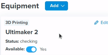 Press “Add” near the Equipment option to create a new 3D printer